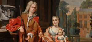 Portret van Johan Diederik Pompe van Meerdervoort (1697-1749) zijn nicht en echtgenote Johanna Alida Pompe van Meerdervoort (1691-1744) en hun dochter Maria Christina (1723-1781), door Nicolaas Verkolje, 1724 (paneel; Dordrecht, Dordrechts Museum, schenking Vrijwilligers Dordrechts Museum 2007). Op de achtergrond is het huis Meerdervoort (bij Zwijndrecht) afgebeeld.